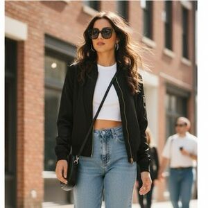 Francesca’s | Black Satin Bomber Jacket